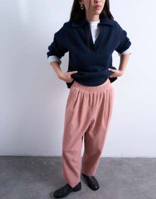 Topshop Corduroy Wide Leg Awkward Length Pants In Multi