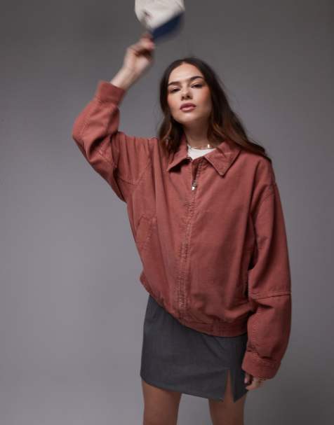 Topshop corduroy zip up jacket in chutney - view 1