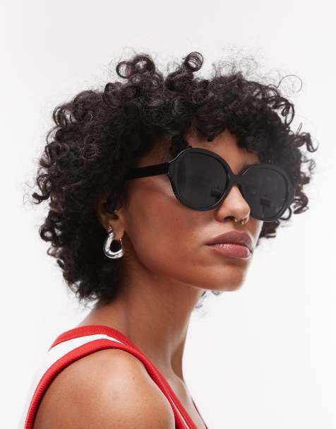 Topshop Corfu large round sunglasses in black - view 1