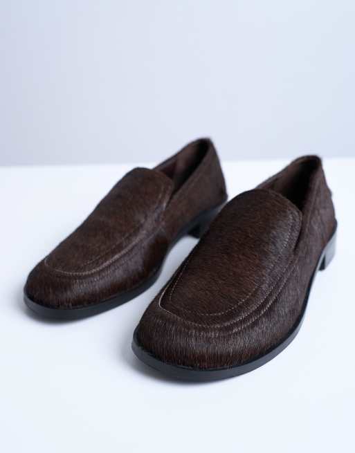 Topshop – Corrie – Chokladbruna, platta loafers i äkta läder