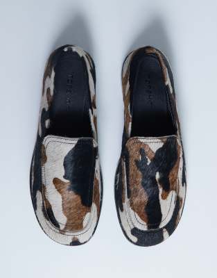 Topshop Topshop Corrie flat shoe loafer in hair on real leather animal print-Multi