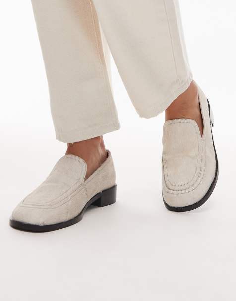 Topshop - Corrie - Mocassini bassi in vera pelle effetto cavallino color bianco sporco - view 1