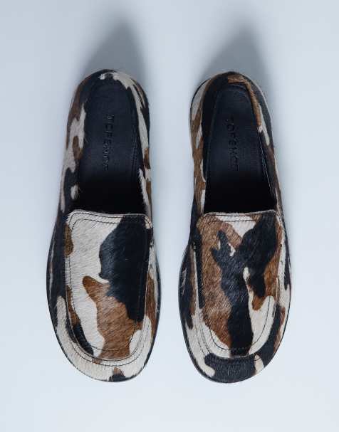 Topshop - Corrie - Mocassini bassi in vera pelle effetto cavallino con stampa animalier - view 1
