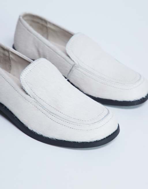 Topshop - Corrie - Mocassins plates en cuir effet poulain - Blanc cassé, 3 de 4