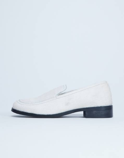 Topshop - Corrie - Platte loafers van echt leer in gebroken wit pony - view 1