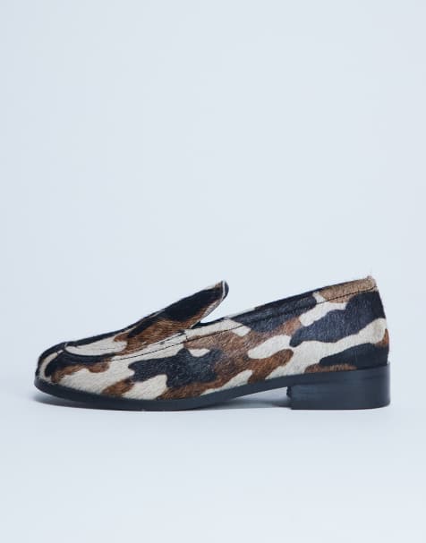 Topshop Corrie pony real leather flat shoe loafer in animal print - view 1