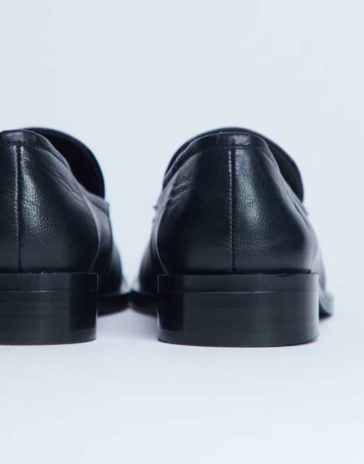 Topshop Corrie real leather flat shoe loafers in black