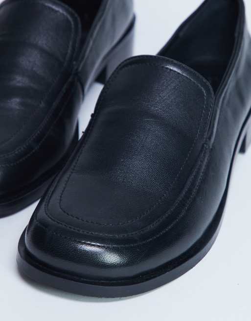 Topshop Corrie real leather flat shoe loafers in black