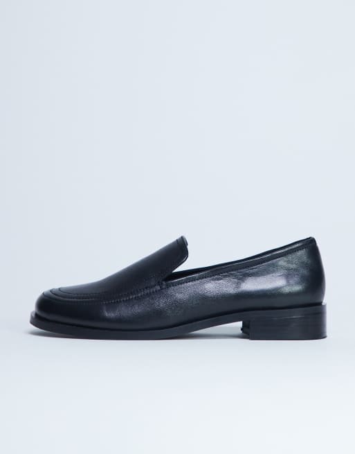 Topshop Corrie real leather flat shoe loafers in black
