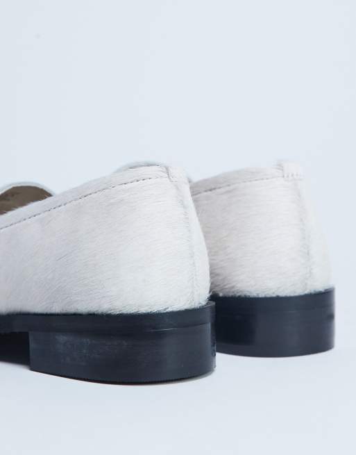 Topshop Corrie real leather loafers in off white pony