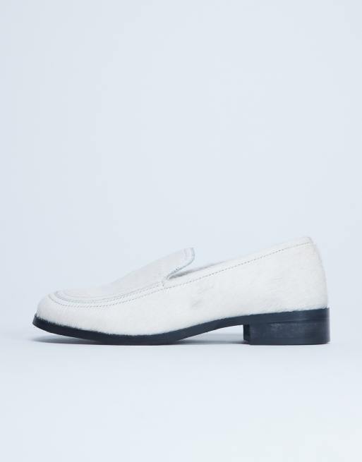 Topshop Corrie real leather loafers in off white pony