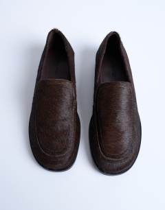 Corrie real leather pony flat shoe loafer in chocolate