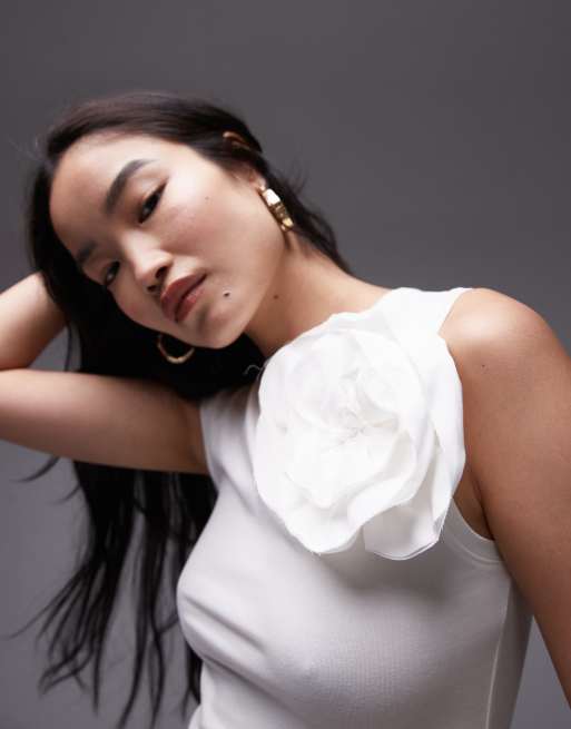 Topshop corsage tank top in white