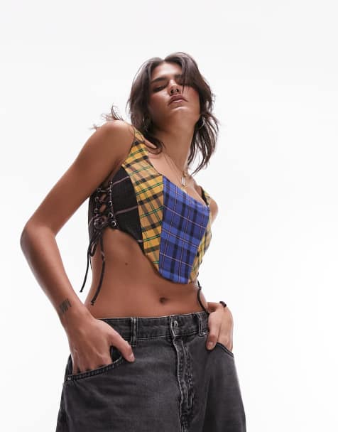Topshop corset in check mix - part of a set - view 1