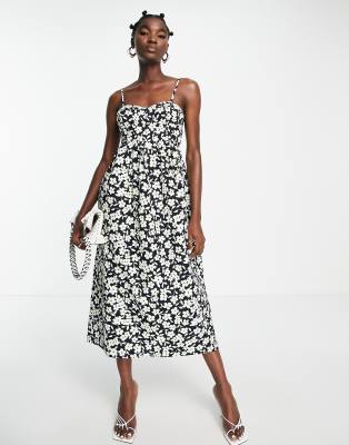 Topshop corset poplin ovoid dress in floral in black and green