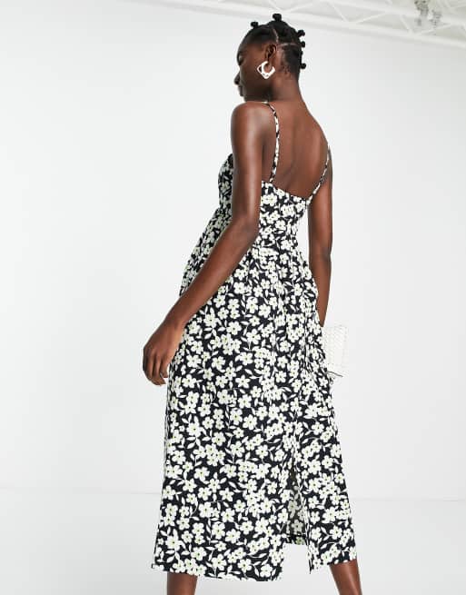 Topshop corset poplin ovoid dress in floral in black and green