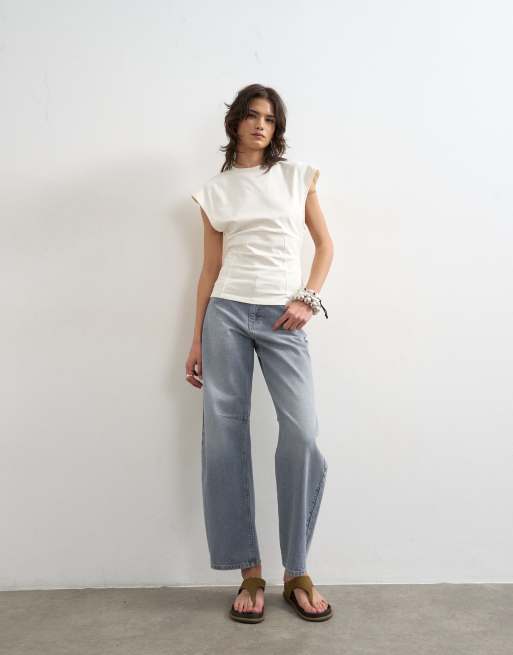 Topshop corset seamed cap sleeve top in ivory, 2 of 4