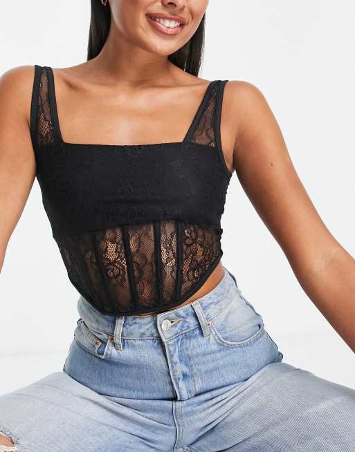 Topshop - Corsetto in pizzo nero