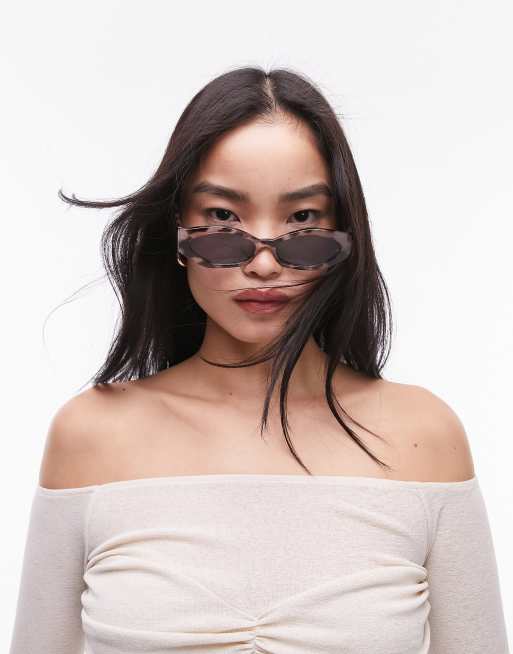 Topshop – Cosmo – Ljusa, spräckliga, rektangulära solglasögon i cateye-modell