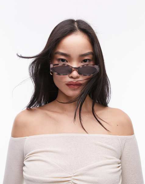 Topshop - Cosmo - Rechthoekige cat eye zonnebril in licht tortoise - view 1