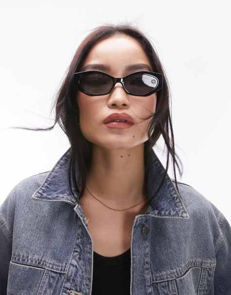 Topshop Cosmo rectangular cat eye sunglasses in black