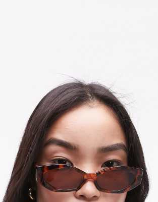 Topshop Topshop Cosmo rectangular cat eye sunglasses in dark tort-Brown