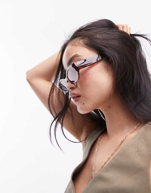Topshop Cosmo rectangular cat eye sunglasses in dark tort, 3 of 4