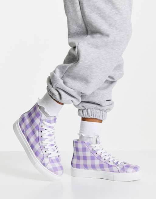Topshop – Cosmo – Syrénlila, ginghamrutiga sneakers med höga skaft
