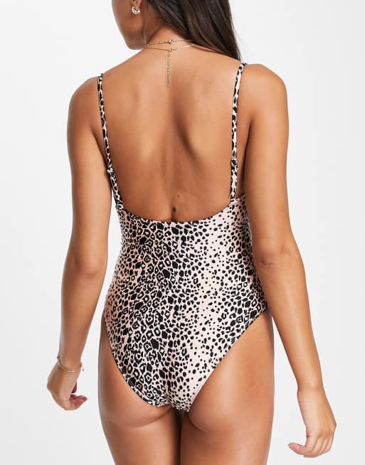 Topshop - Costume da bagno intero colore neutro con stampa animalier, 2 di 4