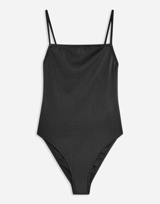 Topshop Costume Da Bagno Nero Con Scollo Dritto Asos