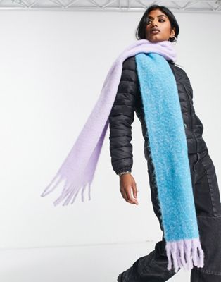 Topshop cosy colourblock scarf in blue and lilac - ASOS Price Checker