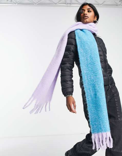 Topshop cosy colourblock scarf in blue and lilac - view 1