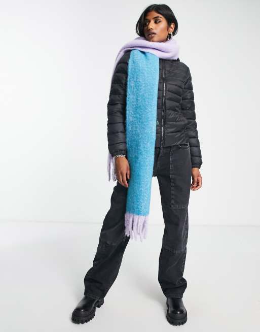 Topshop cosy colourblock scarf in blue and lilac, 2 of 4