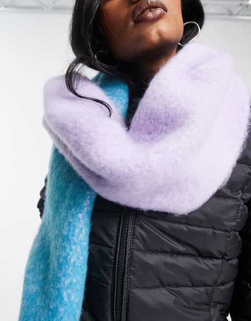 Topshop cosy colourblock scarf in blue and lilac, 3 of 4