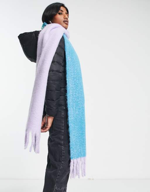 Topshop cosy colourblock scarf in blue and lilac, 4 of 4