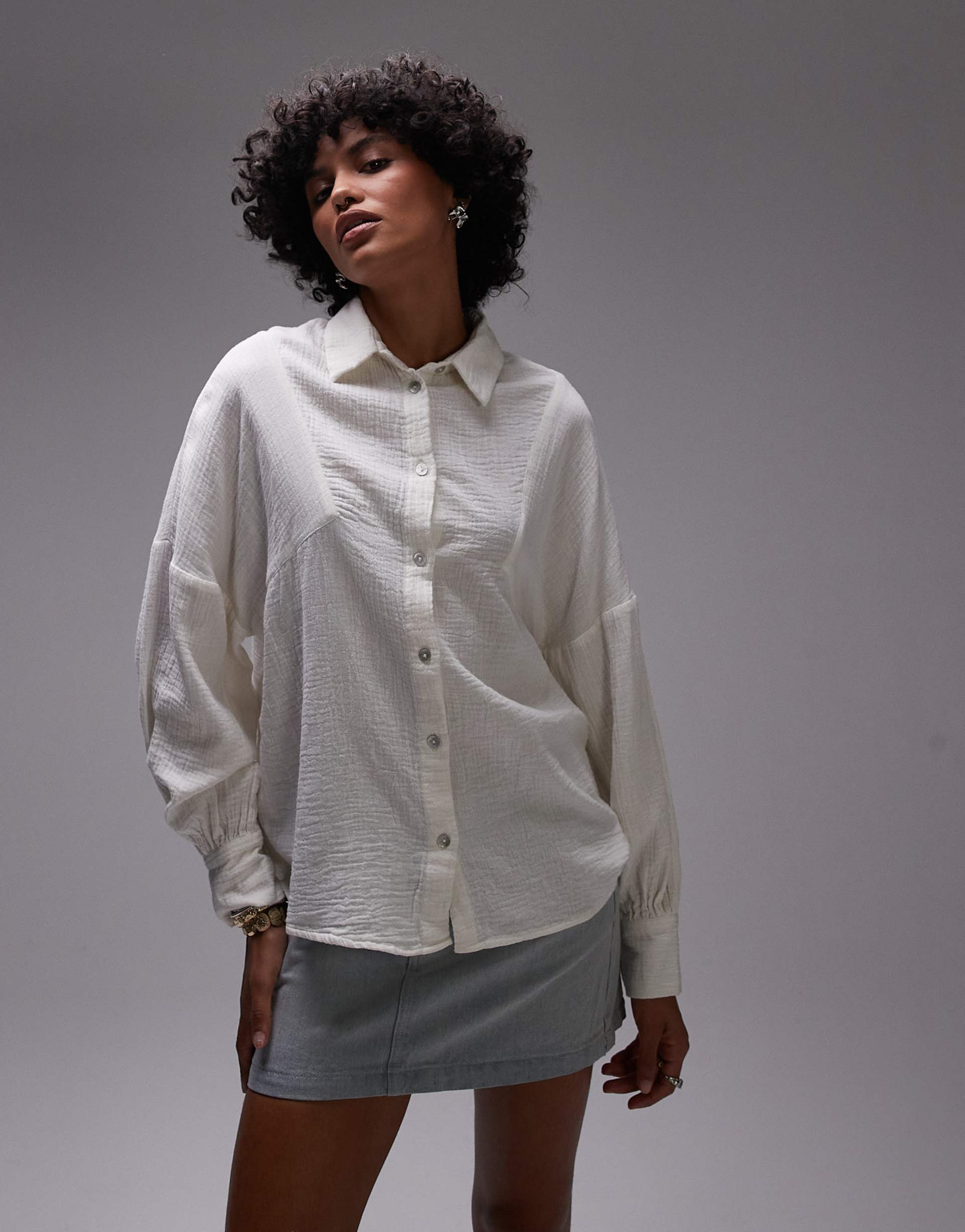 topshop cotton casual angled armholes shirt in ivory