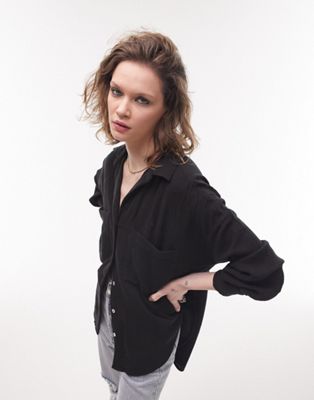 Topshop cotton casual shirt in black - ASOS Price Checker