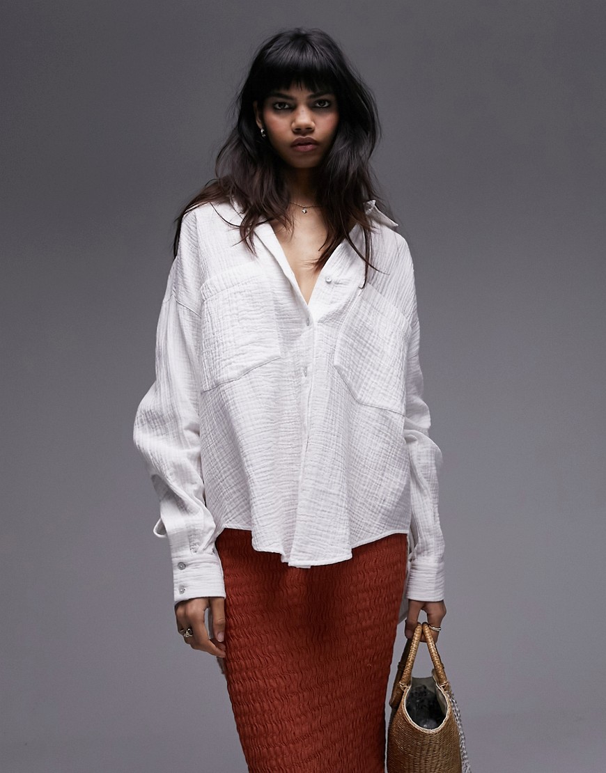 TOPSHOP COTTON CASUAL SHIRT IN IVORY-WHITE