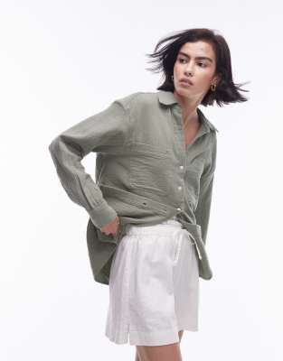 Topshop Topshop cotton casual shirt in khaki-Green