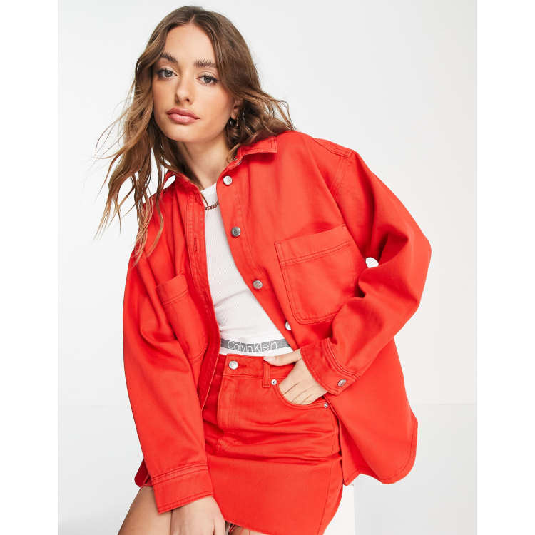 Red cropped best sale denim jacket topshop