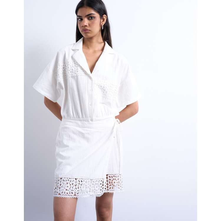 open lace back dress Blue Stripe Cotton Pleated Shirt Dress - Mini Dresses