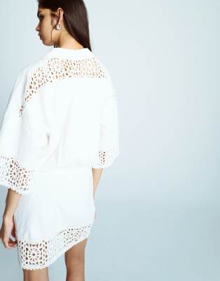 Topshop cotton crochet wrap skirt shirt dress in white