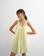 Topshop cotton deep v lace trapeze mini dress in washed lime