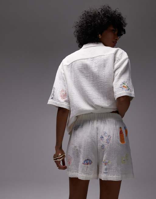 Topshop cotton doodle embroidery pull on shorts in white (part of a set), 5 of 5