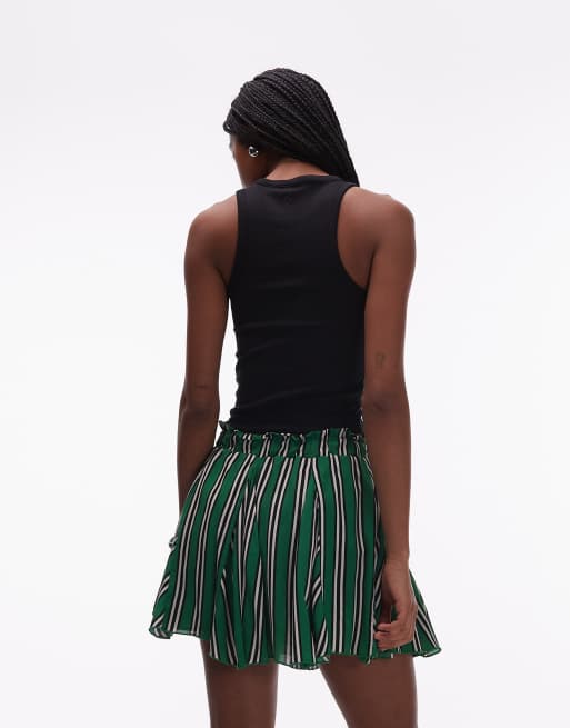 Topshop cotton flippy mini skirt with godets in green stripe, 3 of 5
