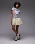 [Topshop] Topshop cotton flippy mini skirt with godets in yellow and green stripe 4 YELLOW