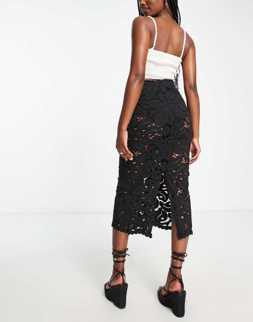 LACE MIDI SKIRT - Black