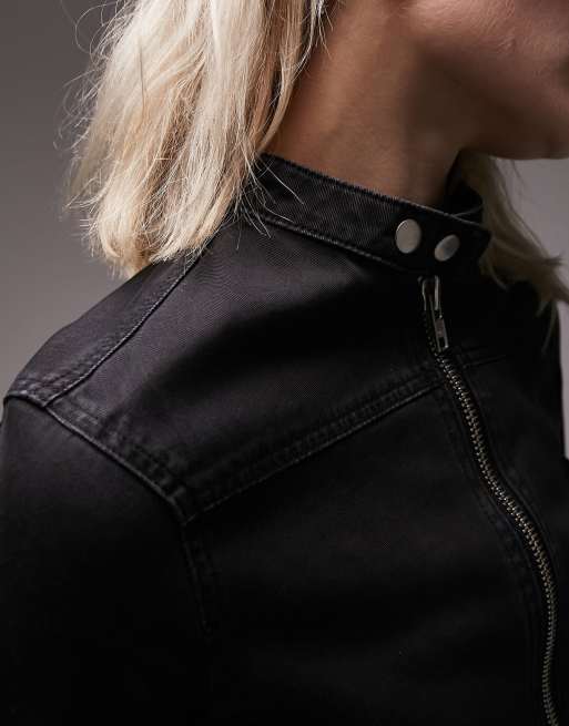 Black cotton outlet moto jacket women's