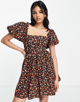 Topshop cotton red floral poplin chuck on dress