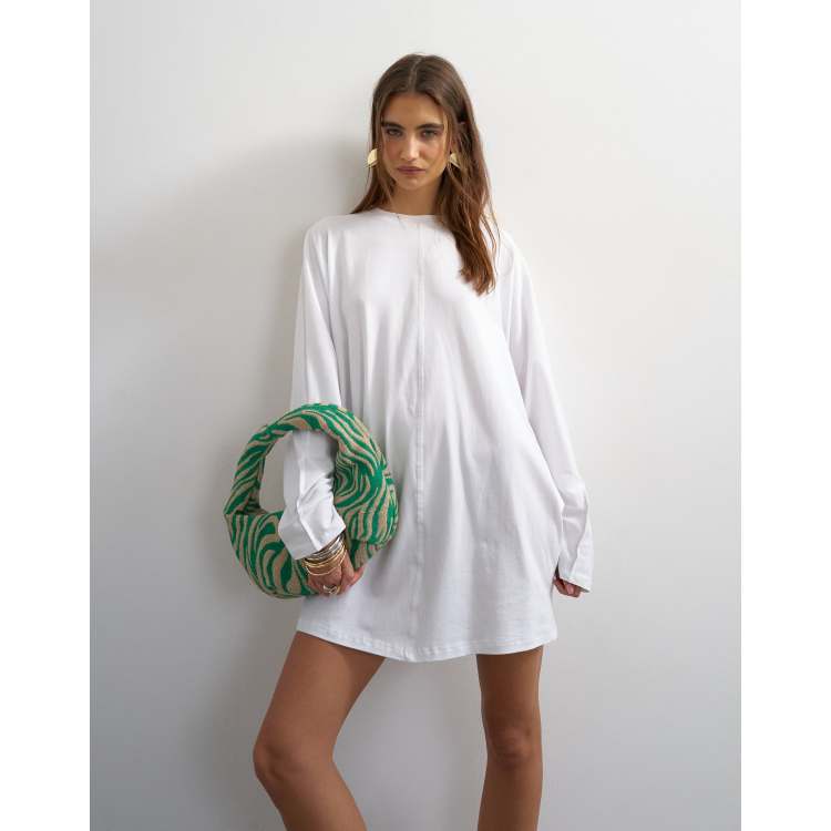 white cotton jersey dress Topshop - Rolled Sleeve T-Shirt Mini - Women - Cotton/Spandex - 2 US size-womens-clothing_:4 balmain this dress is finished Quince Women's Tencel Jersey Ladies dresses